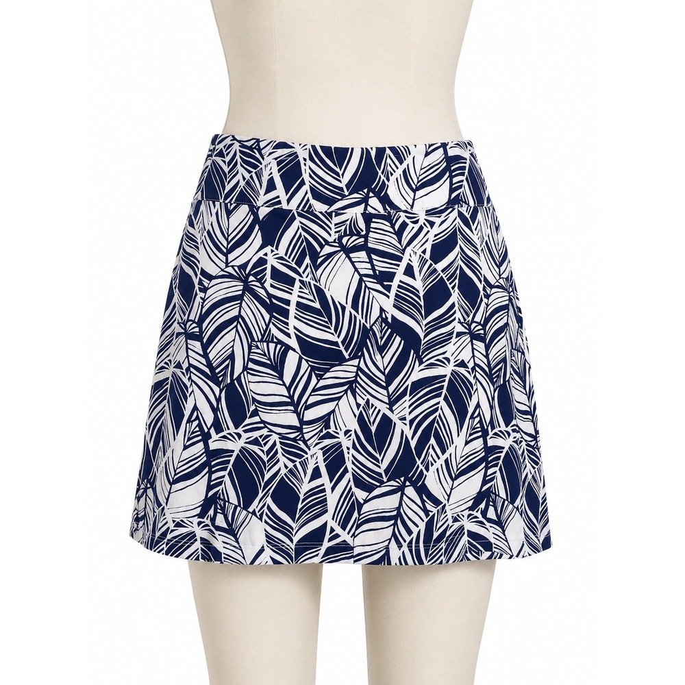 Coral Bay Golf Skort Navy White Tropical Leaf Print Athletic Skirt Large